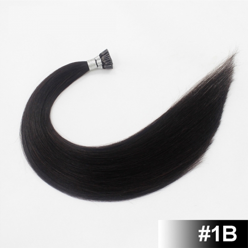 Natural Black #1B Dark Color Stick/I Tip Straight Hair Extensions (100strands/100grams)