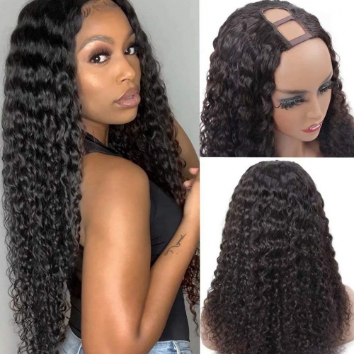 Deep Wave U Part Human Hair Wigs U Part Human Hair Wigs For Women Human Hair 100% Virgin Deep Wave U Part Wigs Natural Black