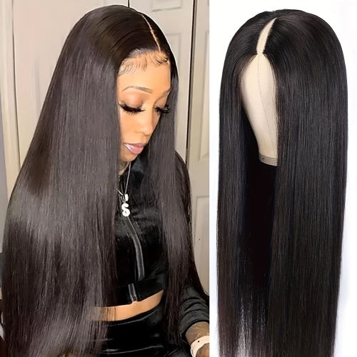 V Part Straight Human Hair Wigs V Part Human Hair Wigs For Women Human Hair 100% Virgin Straight  V Part Wigs Natural Black