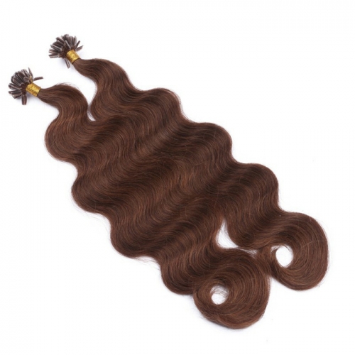 Chestnut Brown #6 Dark Color Nail/U Tip Body Wave Hair Extensions (100strands/100grams)