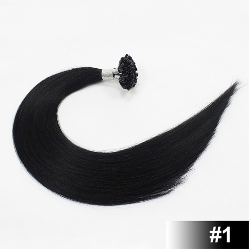 Jet Black #1 Dark Color Nail/U Tip Straight Hair Extensions (100strands/100grams)
