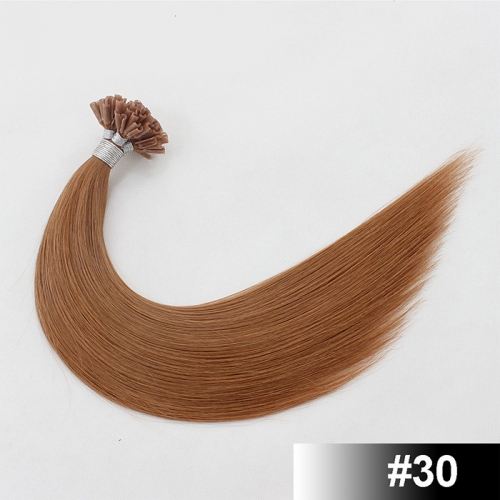 Auburn #30 Light Color Nail/U Tip Straight Hair Extensions (100strands/100grams)