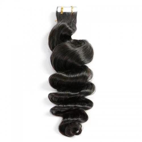 100% Virgin Human Hair Natural Black Loose Wave Tape In Hair Extensions (20pcs/50grams)