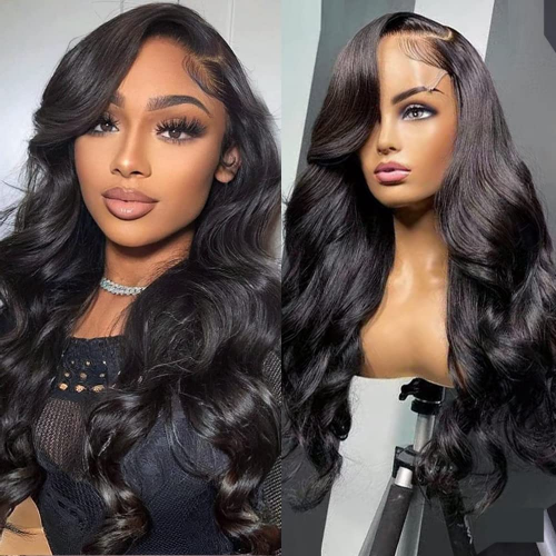 Natural Black Body Wave Full 13*4 Frontal Transparet Lace Wig 100% Virgin Human Hair Wig Big Lace Wig For Women
