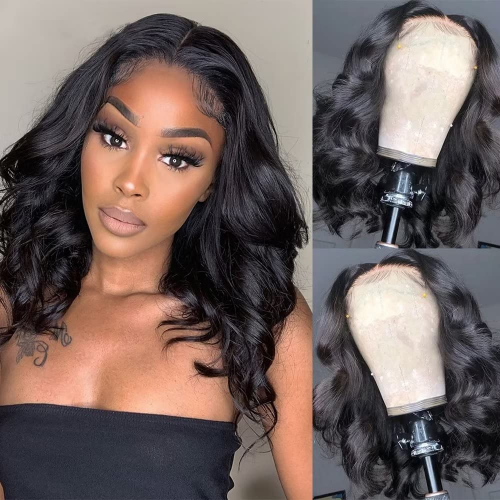 Bob Style 13x4 Lace Front Wig Black Color Body Wave Hair Style Wigs For Women