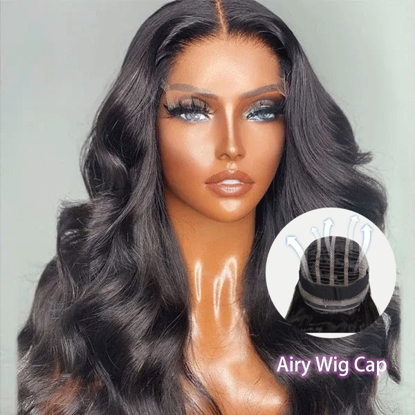 Airy Breathable Cap Glueless Loose Body Wave 5x5 Closure HD Lace  Mid Part Long Wig