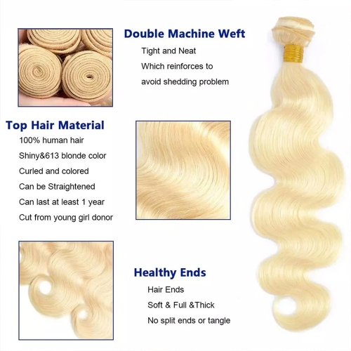 Wholesale Platinum Blonde #613 Body Wave Hair Bundle(100grams/bundle)