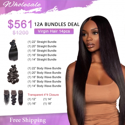 12A BUNDLES DEAL Free Shipping Wholesale Package Deal $561 (Virgin Hair 14pcs)
