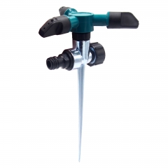 Plastic 3-arm rotary sprinkler with metal spike