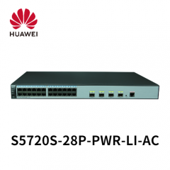 华为 Huawei S5720S-28P-PWR-LI-AC S5700 Series Switches 24 Ethernet 10/100/1000 ports,4 Gig SFP,PoE+,370W POE AC 110/220V  企业级商务千兆台式网络交换机