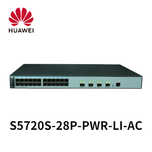 Huawei S5720S-28P-PWR-LI-AC S5700 Series Switches 24 Ethernet 10/100/1000 ports,4 Gig SFP,PoE+,370W POE AC 110/220V