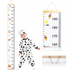 Wall Ruler Growth Chart Wood and Canvas | Baby Growth Chart for Boys and Girls | Space-Inspired Cartoon Patterns | Ready to Hang | 79 Inches x 7.9 Inc