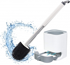 Amwood Toilet Brush, Toilet Brush with Holder for Bathroom, Toilet Bowl Brush with Aluminum Handle & Soft Silicone Bristle, Toilet Bowl Cleaner Brush 