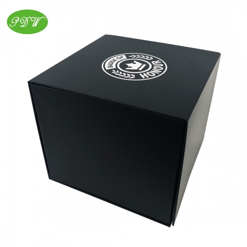 Black folding magnetic box with white logo