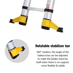 Escada telescópica prática com barra estabilizadora rotativa de 360°