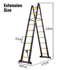 16.4FT Foldable 330lbs Aluminum Multi-purpose Black Telescopic Extension Ladder