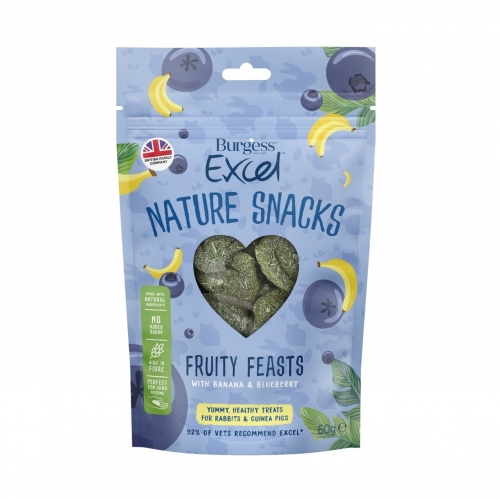 UK Burgess Excel Nature Treats Fruity Feasts with Banana & Blueberry for Chinchilla Rabbit Guinea Pig (60g)