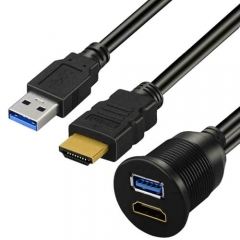 USB 3.0 & HDMI to HDMI + USB3.0 AUX Extension Dash Panel Flush Mount Cable