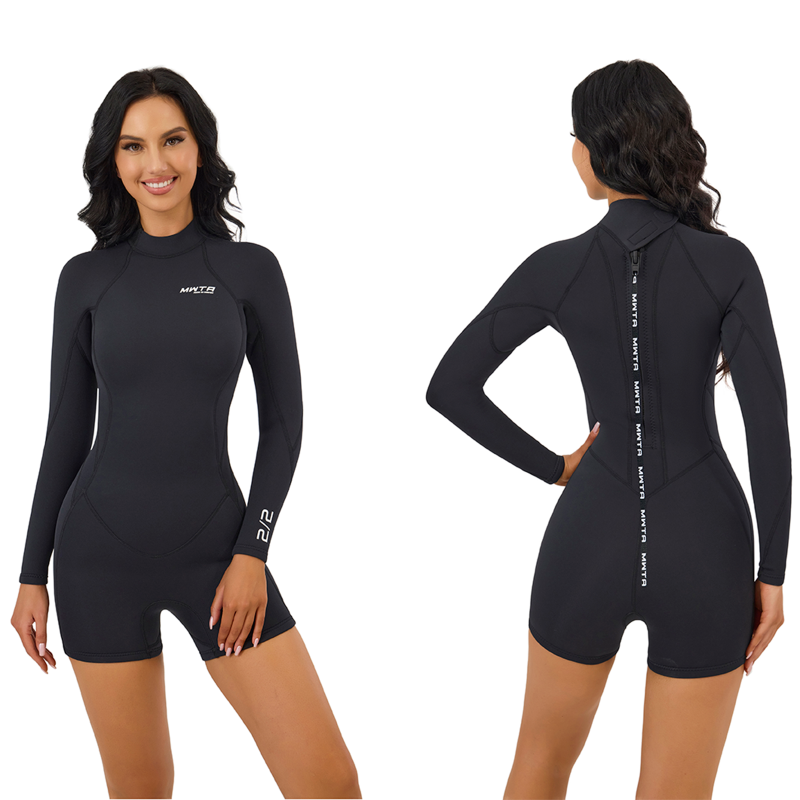 MWTA Wetsuit Women Shorty 2.0mm Neoprene Front Zipper for UV Protection Surfing Diving Snorkeling Kayaking