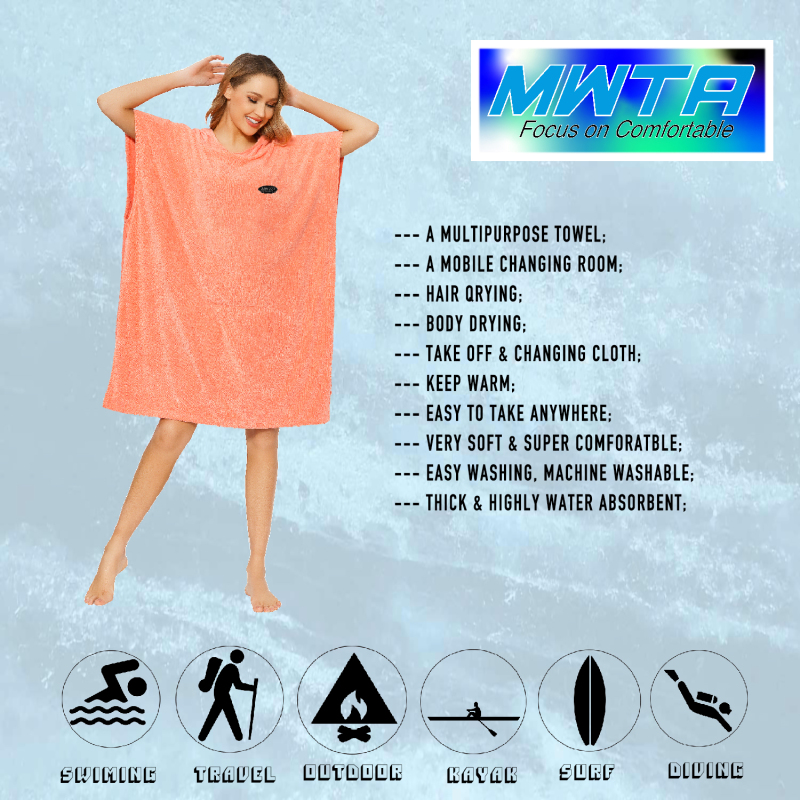 MWTA Surf Poncho for Kids with Hood, Quick Dry 80% Microfiber Polyester Changing Robe Beach Towel W/Outside Pocket - Outdoor, Surfing, Swimming, Bathing, Travelling, Camping, Pool (Angel Blue)…