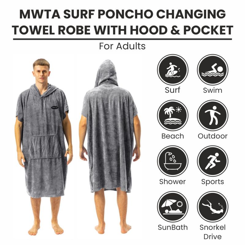 MWTA Surf Poncho for Kids with Hood, Quick Dry 80% Microfiber Polyester Changing Robe Beach Towel W/Outside Pocket - Outdoor, Surfing, Swimming, Bathing, Travelling, Camping, Pool (Angel Blue)…