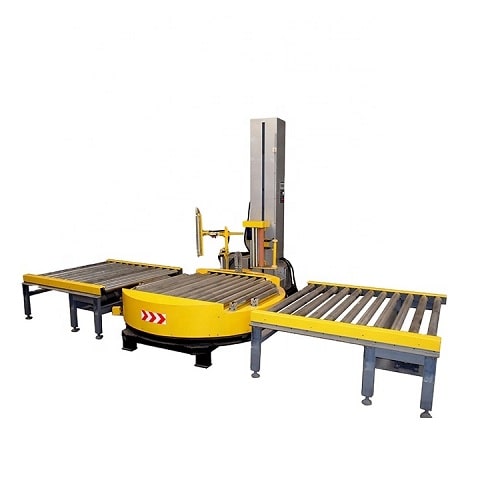 Fully automatic inline skid and pallet stretch wrap machine