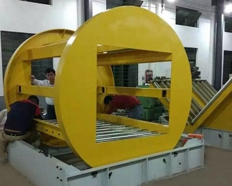 O shape round body of the inline pallet changer exchanging pallets automatically