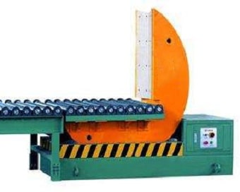 online coil upending machine with rollers and conveyors