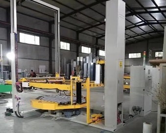 online pallet stretch wrapping machine with top film dispenser