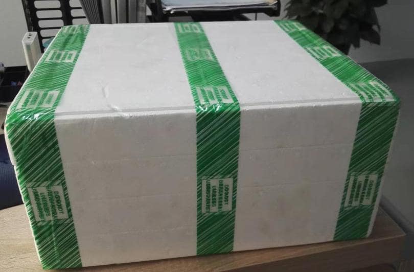 polystyrene box strapped by orbital tape wrapper with BOPP adhesive tape