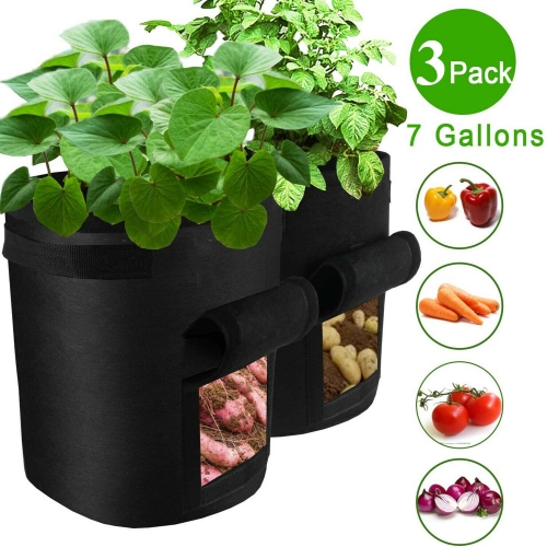 Garden  Plant Planter Fabric Bags Potato Grow Bags 7 Gallon*3pcs  Breathable&lower Window