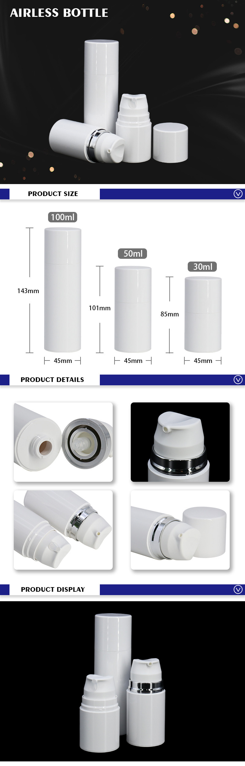 Eco Friendly Airless Cosmetic Bottles Pure White Label Printing 30 / 50 / 100Ml