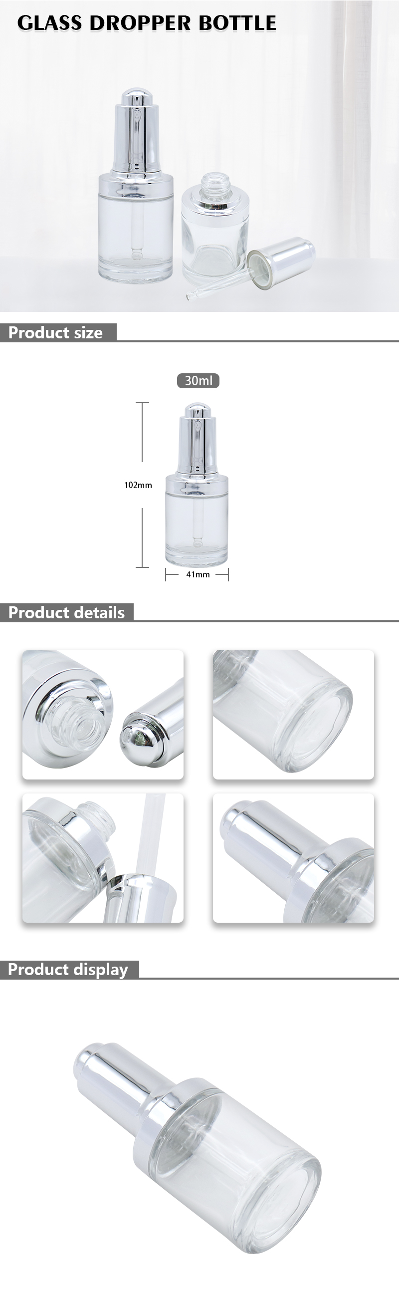 30ml Clear Empty Serum Bottles / Glass Essential Oil Dropper Bottles