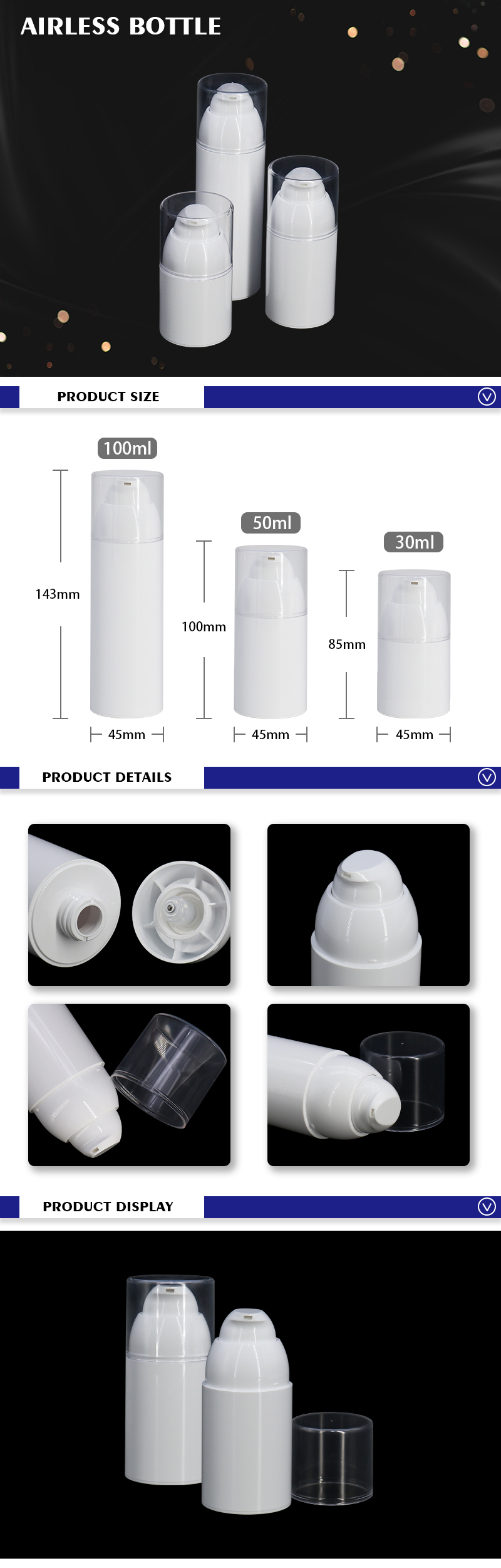 Empty Airless Cosmetic Bottles Transparent Cap For Skin Care Cream 30Ml