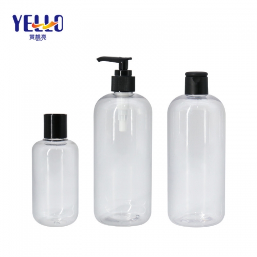 Round Clear PET Plastic Empty Shampoo Bottles , Shampoo Pump Containers With Flip Cap