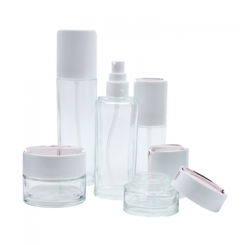 Skin Care Refillable Empty Glass Lotion Bottles With Pump 100 / 120Ml