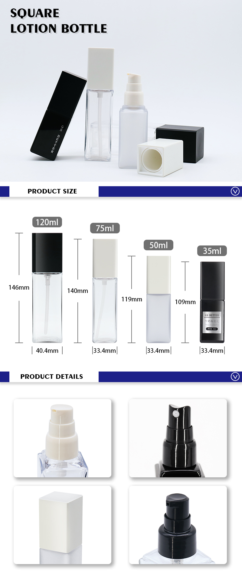 Black Square Spray Bottles , Luxury Design Empty Thickened Plastic bottles in Mist Sprayer