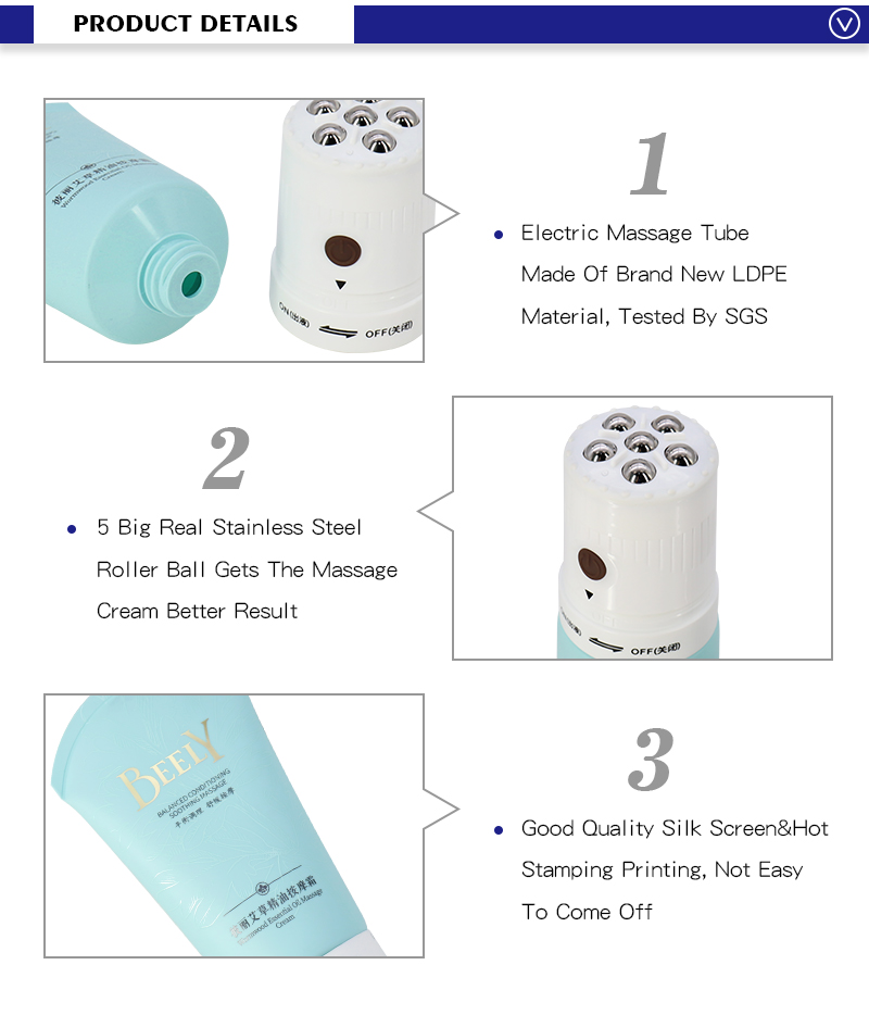 Empty Eletric Plastic Cosmetic Massage Tube , 150g Roller Ball Cream Tubes