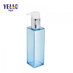 PETG Eco Square Lotion Pump Bottle 140ml , Clear Blue Plastic Hair Oil Bottles