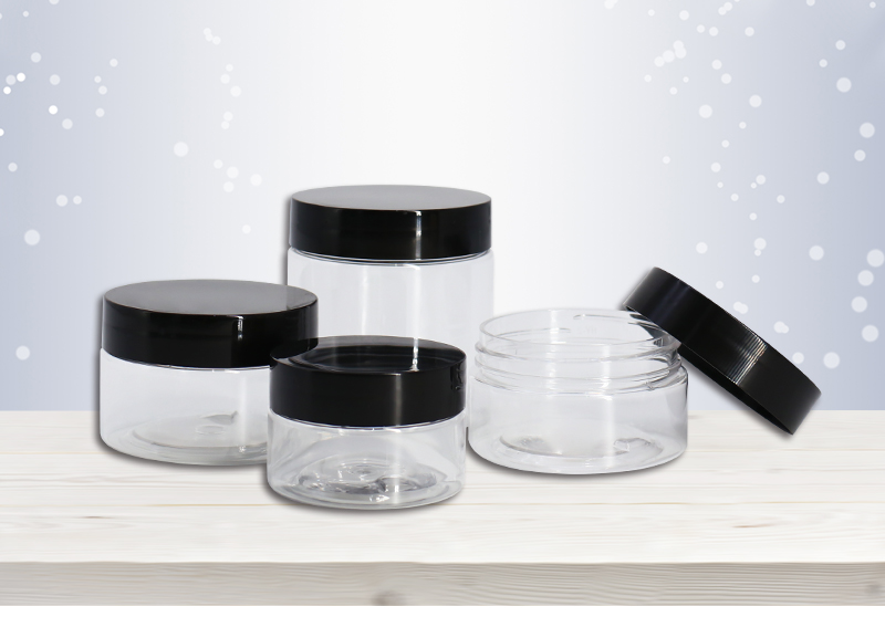 Custom 16 Oz 8Oz Black Pet Plastic Cosmetic Jars With Label