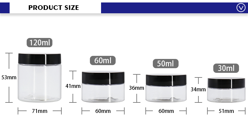 16 Oz 8Oz Black Pet Plastic Cosmetic Jars With Label