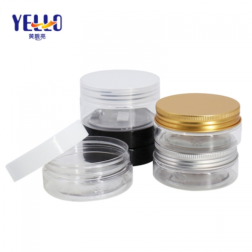 50g 250g Plastic Aluminum Cap Cosmetic Jars / Clear Black Cosmetic Scrub Cream Jars