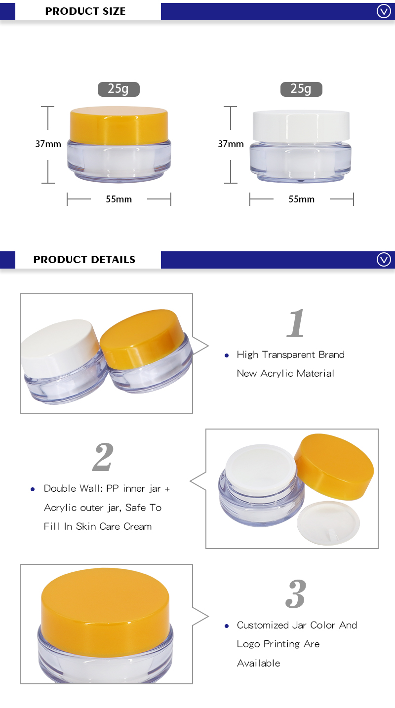 25g New Transparent Empty Acrylic Cream Jars , Small Size PMMA Lotion Container For Cream