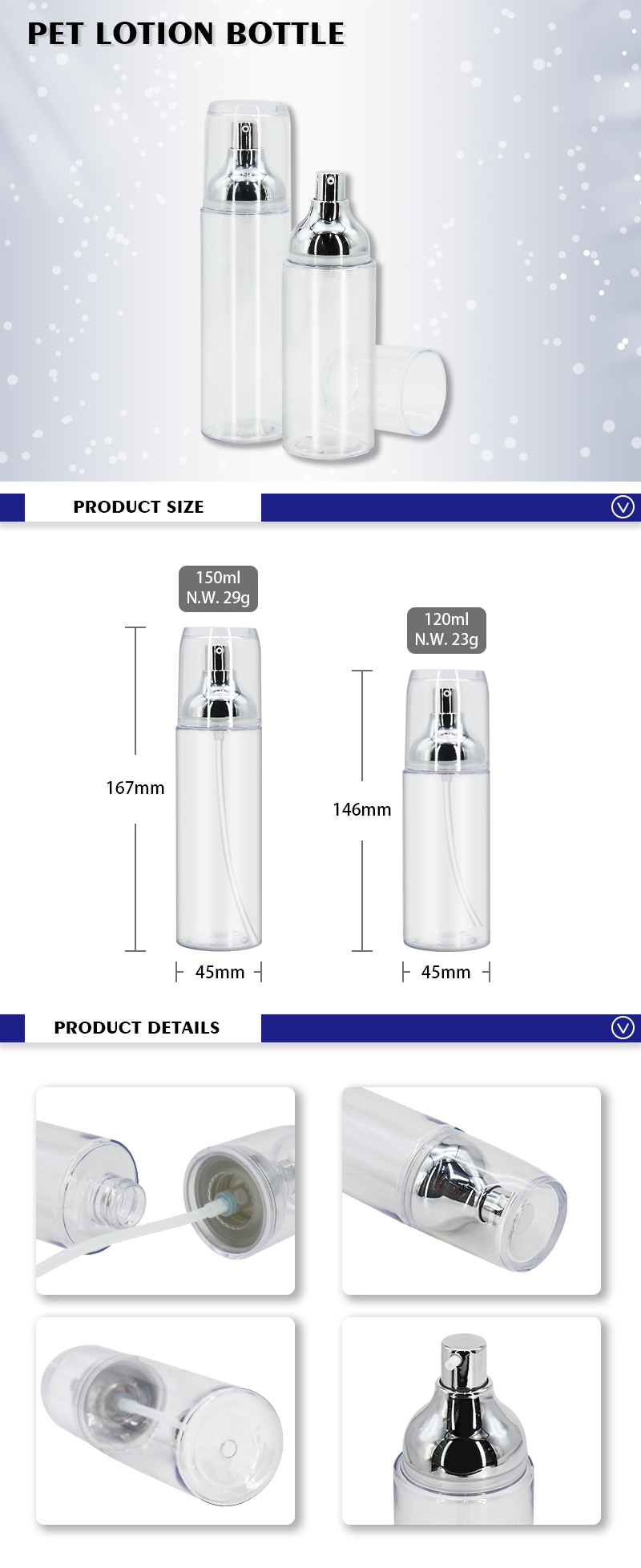 Botellas de loción de 120ml 150ml