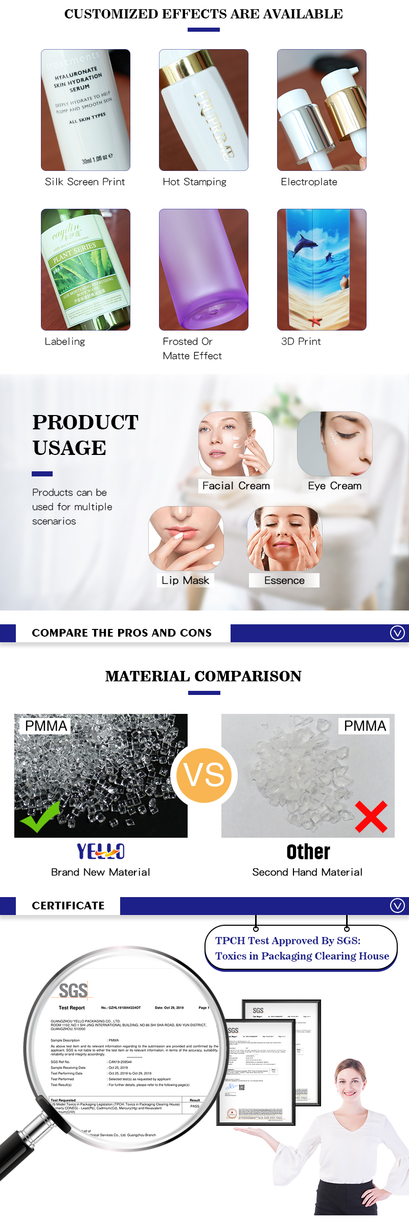 Luxury Skincare Cosmetic Cream Jar Custom Printing PMMA Material