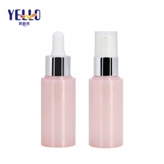 25ml Pink Face Oil Serum Bottles With Dropper / Cylinder Serum Pump Bottle For Cosmetics