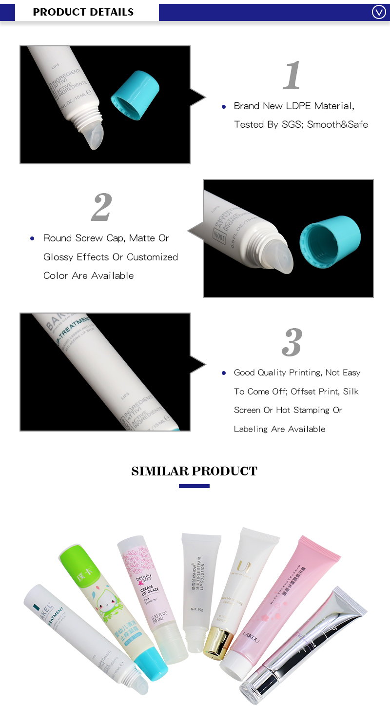 15ml White Empty Lip Gloss Squeeze Tubes For Cosmetics