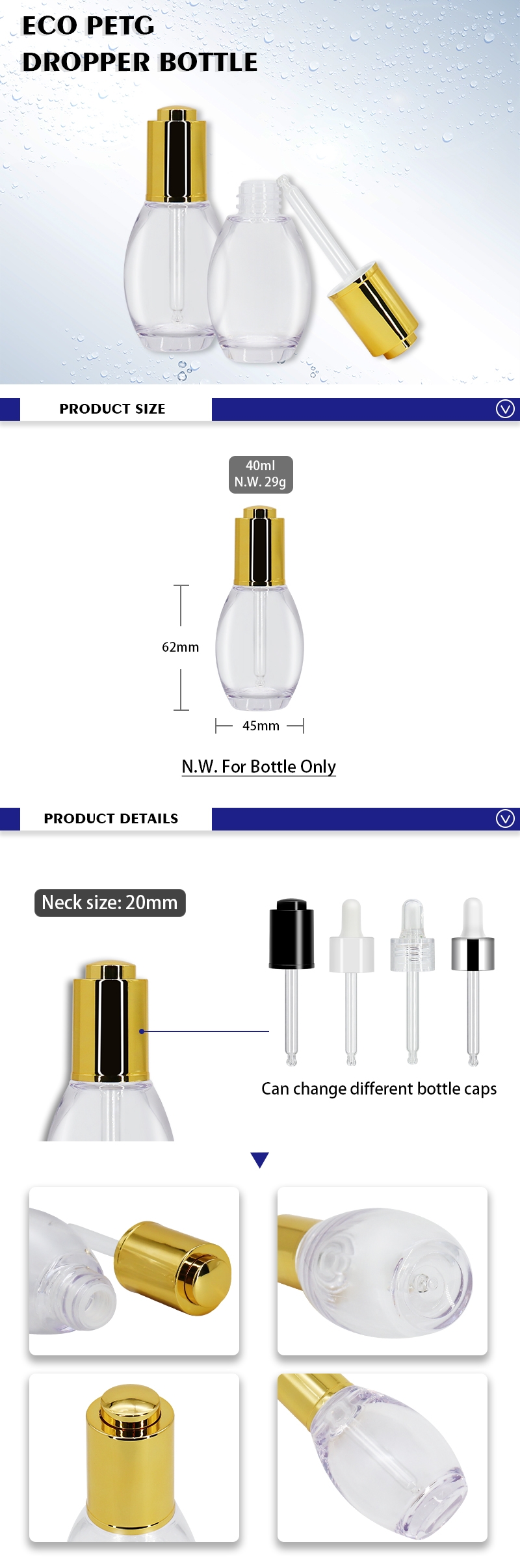 Hotsale PETG Plastic Lotion Bottle With Press Dropper 