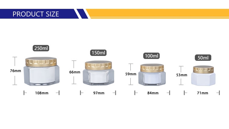 Custom Hexagonal Cosmetic Empty Cream Pot Jar 50Ml 100Ml 