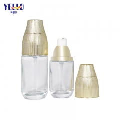 Gold Luxury Glass Bottle With Pump And Skincare Jars